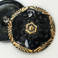 G-3920 Large Gold and Black Glass Button, 1-5/8"
